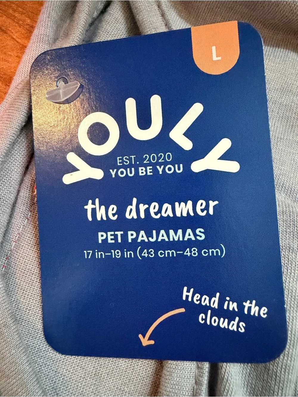 YOUly The Dreamer Pet Pajamas - Grey with Coral Trim - Size L - NWT